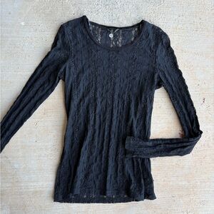 BKE Black Fitted Ribbed Long Sleeve Blouse
